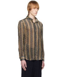 Chemise à manches longues à rayures verticales marron clair Giorgio Armani