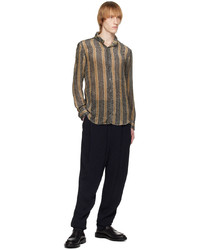 Chemise à manches longues à rayures verticales marron clair Giorgio Armani