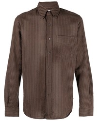 Chemise à manches longues à rayures verticales marron foncé Aspesi