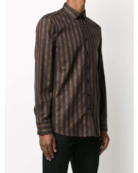 Chemise à manches longues à rayures verticales marron foncé Etro