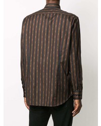 Chemise à manches longues à rayures verticales marron foncé Etro