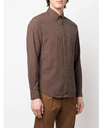 Chemise à manches longues à rayures verticales marron foncé Aspesi