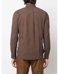 Chemise à manches longues à rayures verticales marron foncé Aspesi