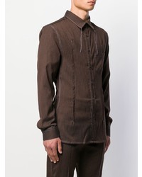 Chemise à manches longues à rayures verticales marron foncé Acne Studios