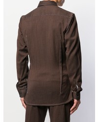 Chemise à manches longues à rayures verticales marron foncé Acne Studios