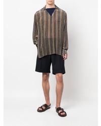 Chemise à manches longues à rayures verticales marron Giorgio Armani