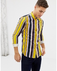 Chemise à manches longues à rayures verticales multicolore New Look