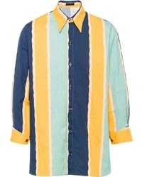 Chemise à manches longues à rayures verticales multicolore Prada