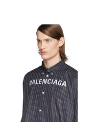 Chemise à manches longues à rayures verticales noire et blanche Balenciaga