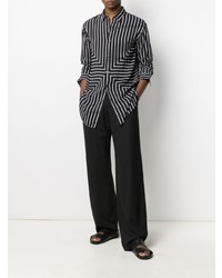 Chemise à manches longues à rayures verticales noire et blanche Emporio Armani
