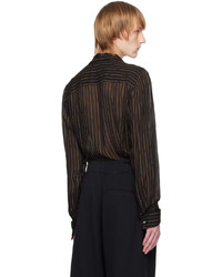 Chemise à manches longues à rayures verticales noire Dries Van Noten
