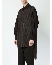 Chemise à manches longues à rayures verticales noire Yohji Yamamoto