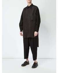 Chemise à manches longues à rayures verticales noire Yohji Yamamoto