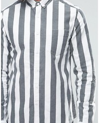 Chemise à manches longues à rayures verticales noire Asos