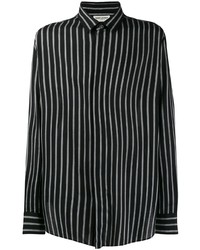 Chemise à manches longues à rayures verticales noire Saint Laurent