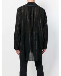 Chemise à manches longues à rayures verticales noire Saint Laurent