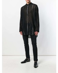 Chemise à manches longues à rayures verticales noire Saint Laurent