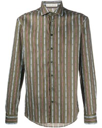 Chemise à manches longues à rayures verticales olive Etro