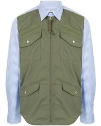 Chemise à manches longues à rayures verticales olive Junya Watanabe MAN
