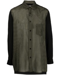 Chemise à manches longues à rayures verticales olive Yohji Yamamoto