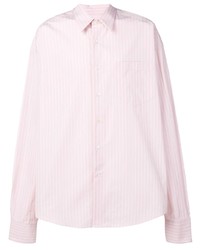 Chemise à manches longues à rayures verticales rose Ami Paris