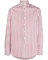 Chemise à manches longues à rayures verticales rose Brunello Cucinelli