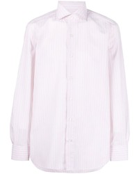 Chemise à manches longues à rayures verticales rose Finamore 1925 Napoli