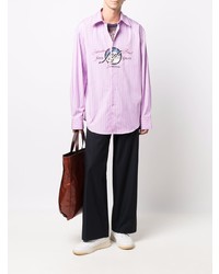 Chemise à manches longues à rayures verticales rose MSGM