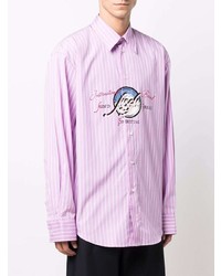 Chemise à manches longues à rayures verticales rose MSGM