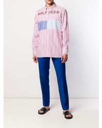 Chemise à manches longues à rayures verticales rose Tommy Hilfiger