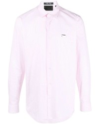 Chemise à manches longues à rayures verticales rose Philipp Plein