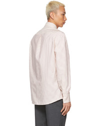 Chemise à manches longues à rayures verticales rose Brunello Cucinelli