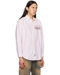 Chemise à manches longues à rayures verticales rose Aries