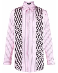 Chemise à manches longues à rayures verticales rose Versace