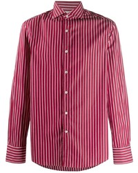 Chemise à manches longues à rayures verticales rouge et blanc Brunello Cucinelli