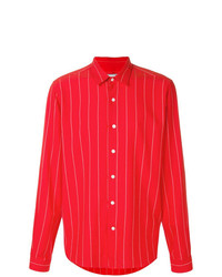 Chemise à manches longues à rayures verticales rouge AMI Alexandre Mattiussi