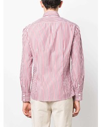 Chemise à manches longues à rayures verticales rouge Brunello Cucinelli