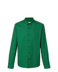 Chemise à manches longues à rayures verticales vert foncé AMI Alexandre Mattiussi