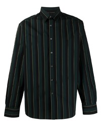 Chemise à manches longues à rayures verticales vert foncé Lanvin