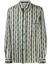 Chemise à manches longues à rayures verticales vert foncé Lemaire