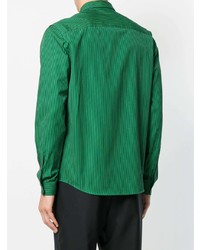 Chemise à manches longues à rayures verticales vert foncé AMI Alexandre Mattiussi