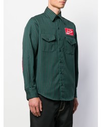 Chemise à manches longues à rayures verticales vert foncé Facetasm