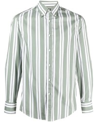 Chemise à manches longues à rayures verticales vert menthe Brunello Cucinelli