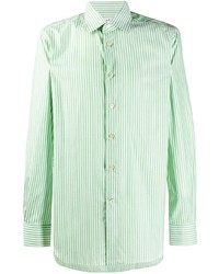 Chemise à manches longues à rayures verticales vert menthe Kiton