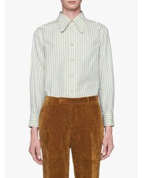 Chemise à manches longues à rayures verticales vert menthe Gucci