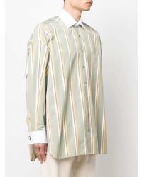 Chemise à manches longues à rayures verticales vert menthe Raf Simons