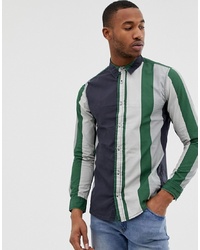 Chemise à manches longues à rayures verticales verte Burton Menswear