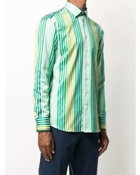 Chemise à manches longues à rayures verticales verte Etro
