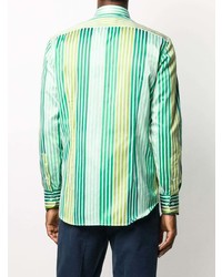 Chemise à manches longues à rayures verticales verte Etro