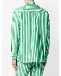 Chemise à manches longues à rayures verticales verte AMI Alexandre Mattiussi